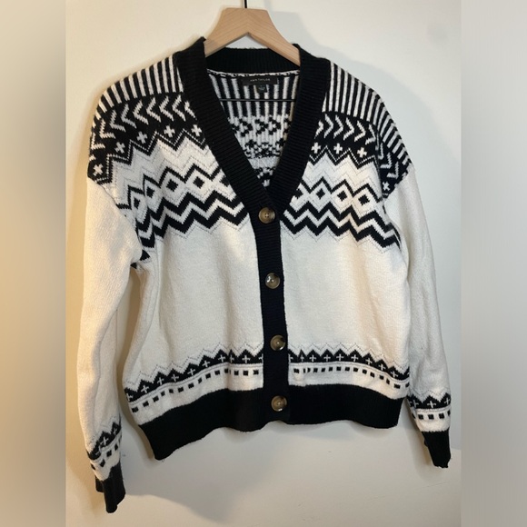 NWOT Ann Taylor Fair Isle Cardigan Wool Sweater Large Black $109 Size Winter - Picture 5 of 8